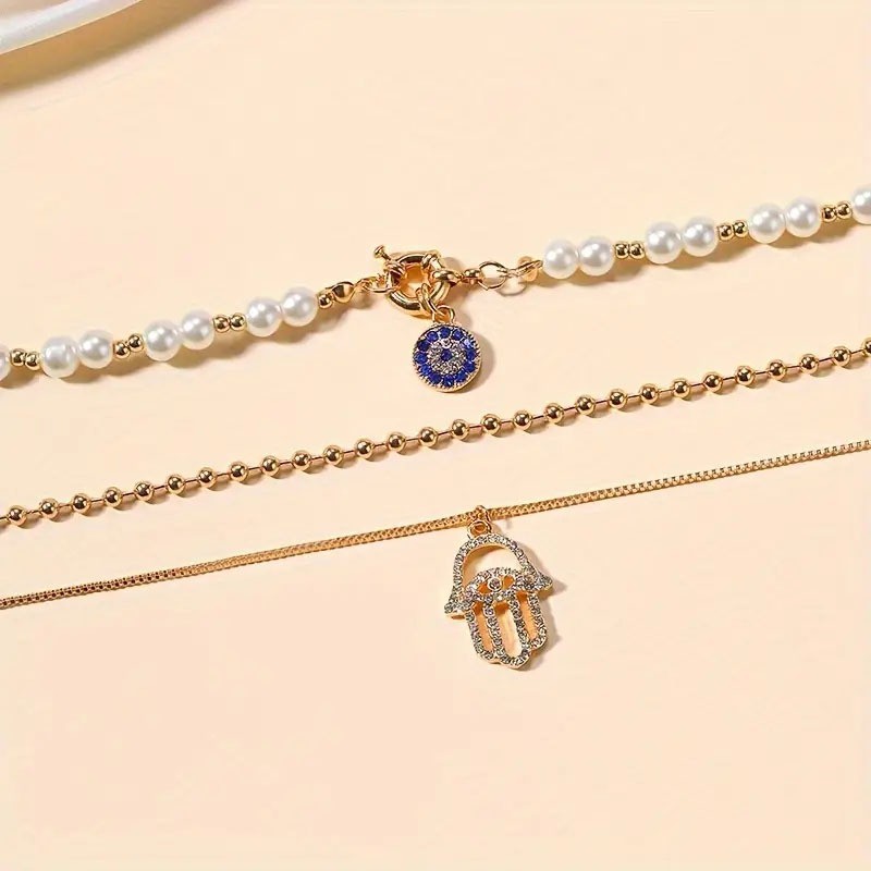 Elegant Layered Imitation Pearl Necklace for Women Rhinestone Alloy Jewelry Gift