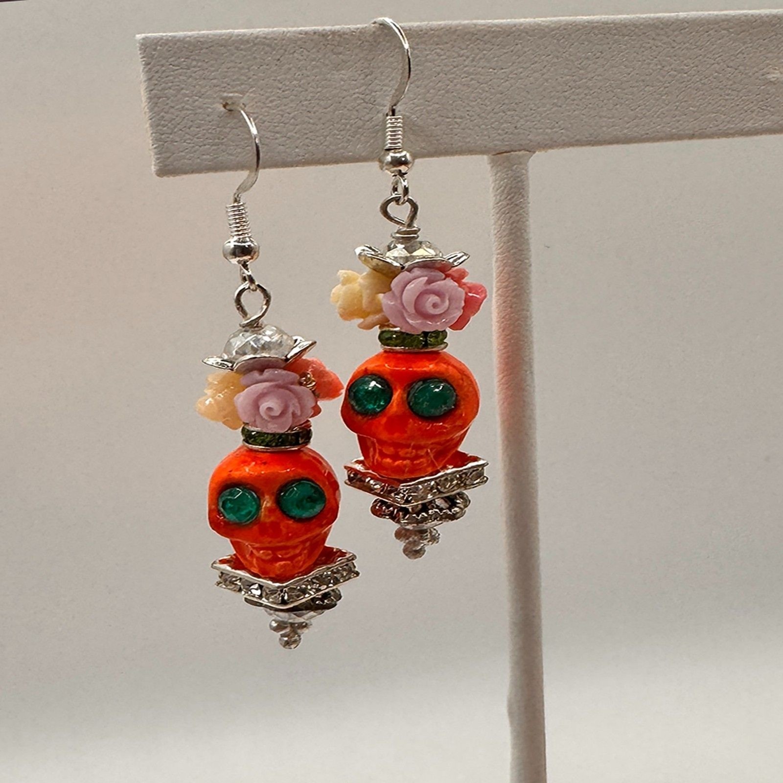 Orange Skull Dia de Muertos/Day of the Dead Dangle Earrings Halloween Fashion