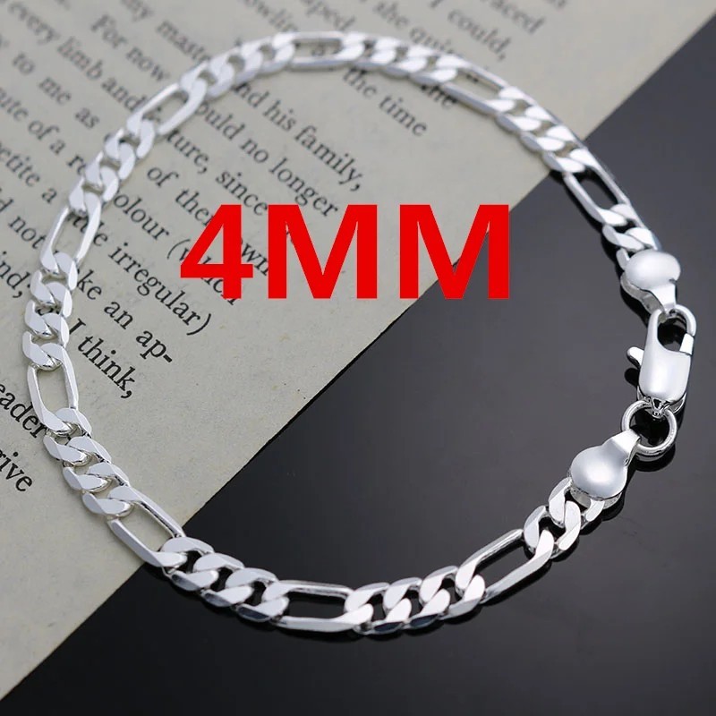 🔥 Set Cadena y Pulsera Plata 925 4MM Hombre Mujer Regalo Boda Navidad Lujo
