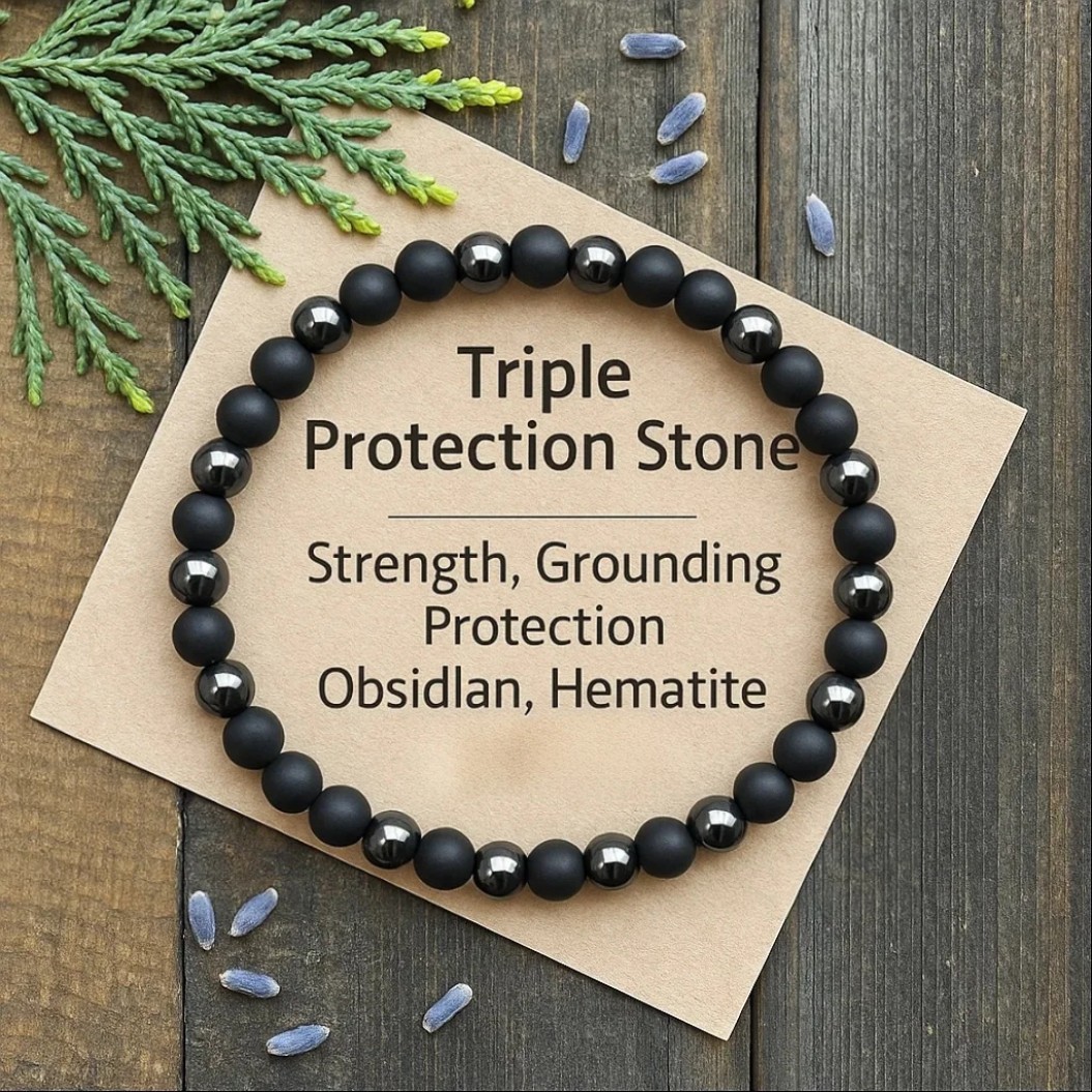 6mm Triple Protection Stone Bracelet Healing Calming Stone Men’s Bracelet Gift
