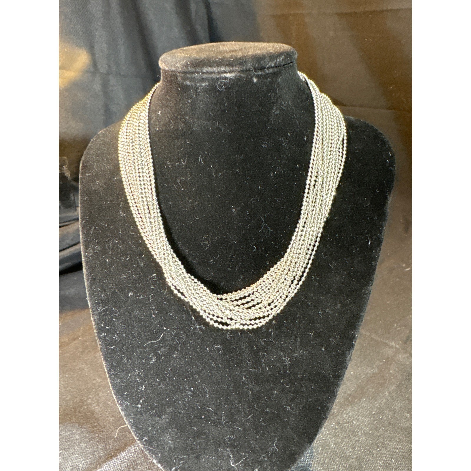 Silver Tone Layered Beaded Chain Necklace Lobster Clasp