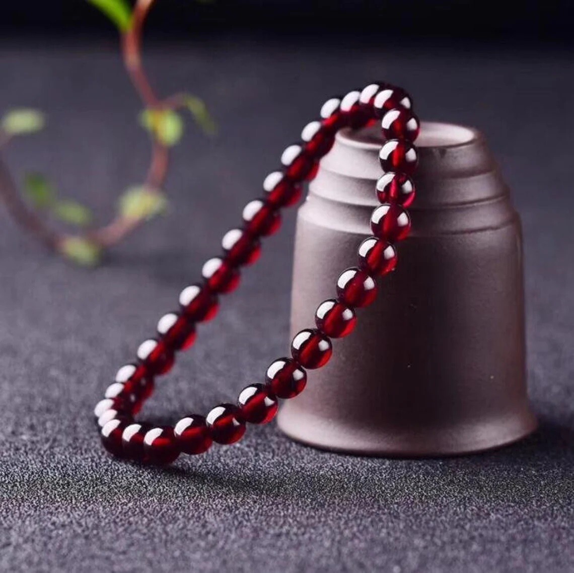 Natural Red Garnet Stone Beaded Bracelet Red Gemstone Stretch Bracelet