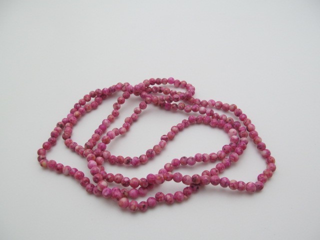 Vintage Rose Agate Marbled Natural Stone 4.5mm Layer Round Ball Necklace 34 In