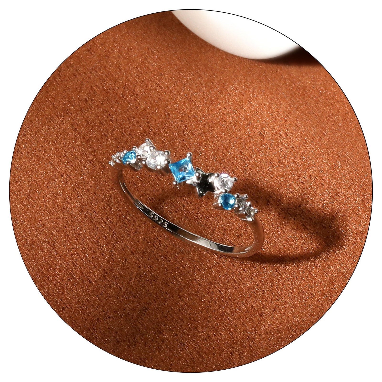 S925 Sterling Silver Aquamarine Ring for Women, Star Blue CZ Stackable Births…