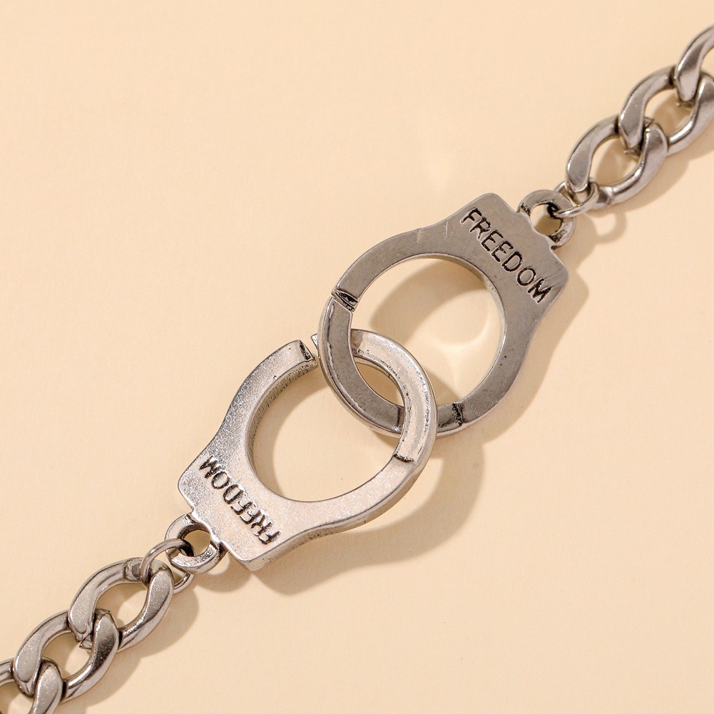 Steel Gray Handcuff Pendant Bracelet FREEDOM Engraved Link Chain Minimalist 1 Pc