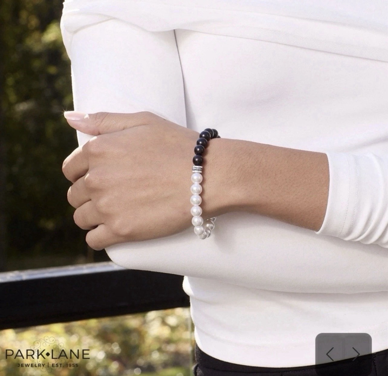 Park Lane NOIR Stretch To Fit Bracelet Pearls And Black Beads Pave Crystal BNWT