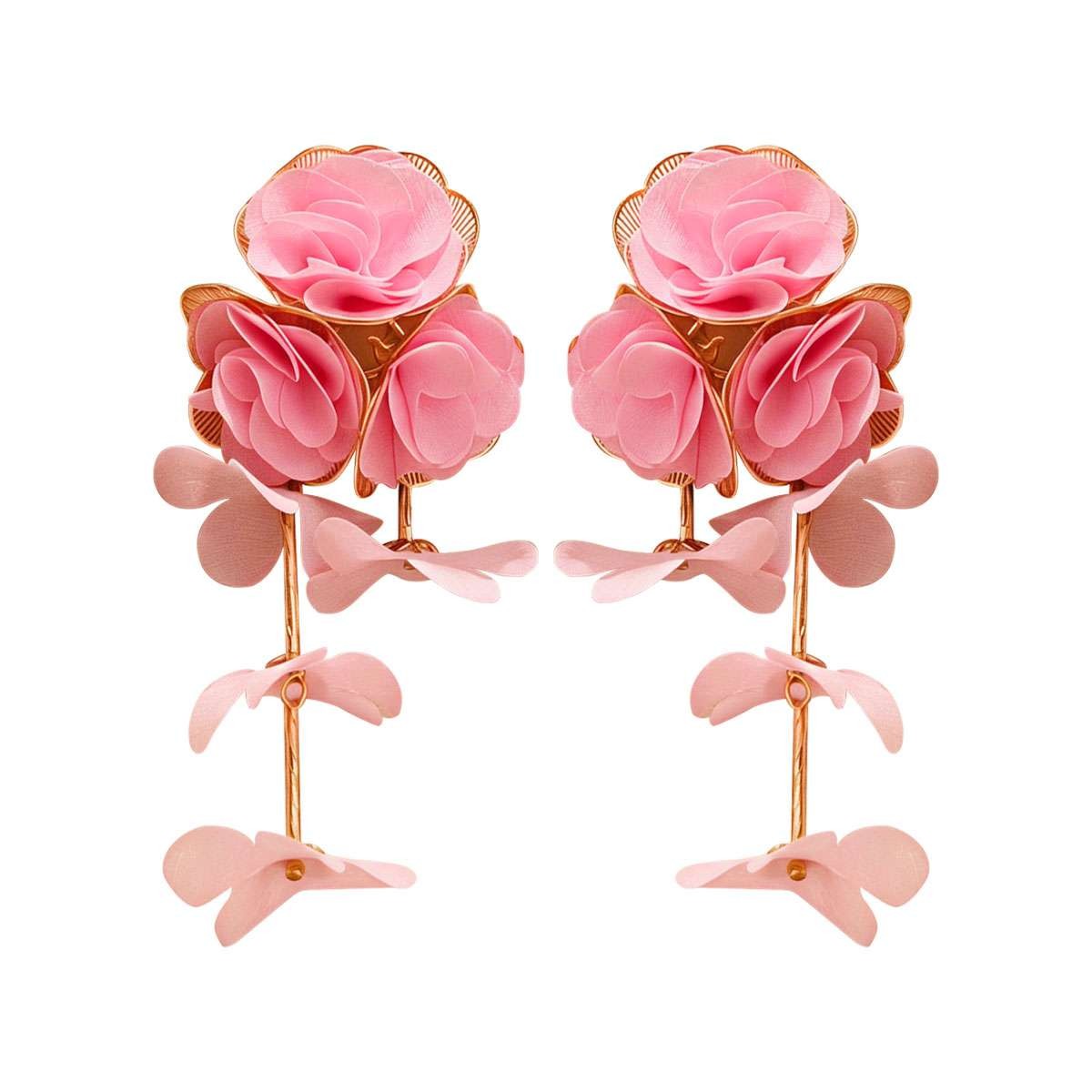 Big Flower Drop Earrings for Women Long Fabric Floral Dangle Earrings Bohem