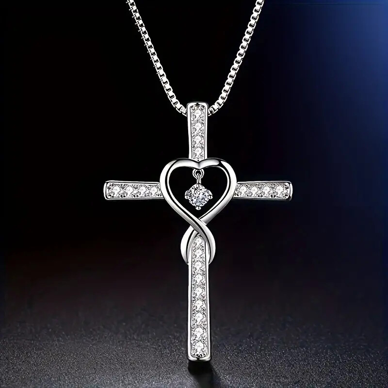 Heart Shaped Cross Necklace Unique Gift for Teenagers Women and Ladies