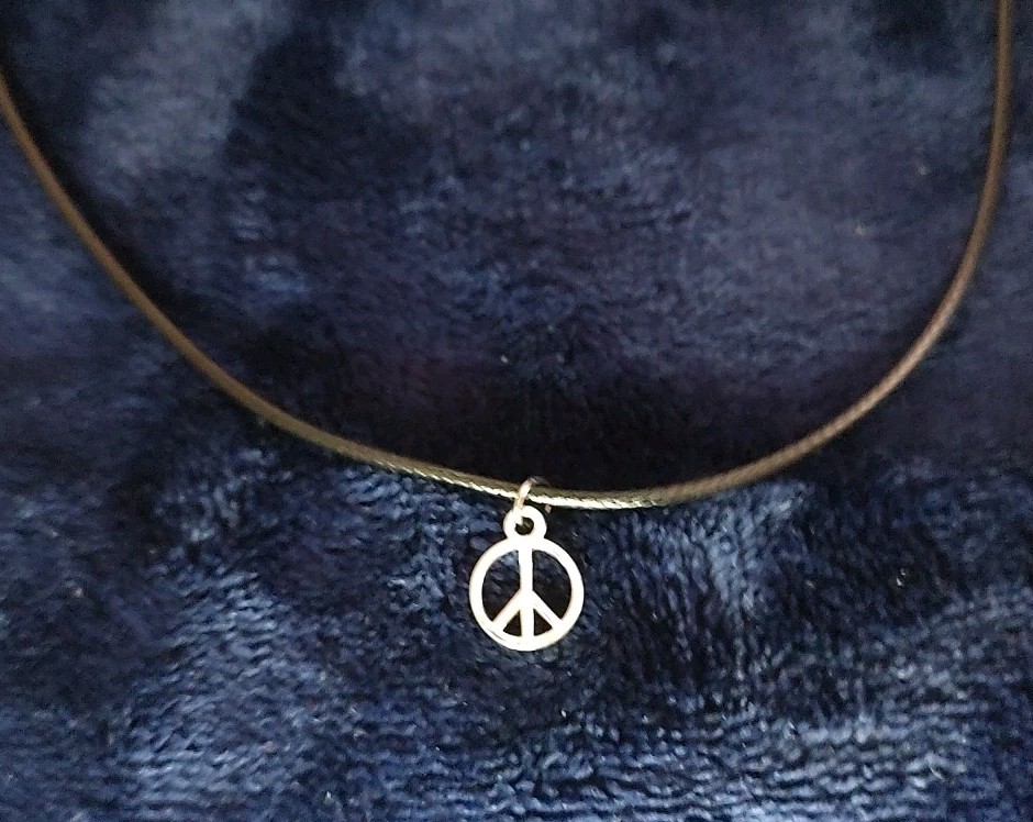 Silver Peace Sign Love Not War Charm Pendant Leather Rope Cord Necklace Jewelry