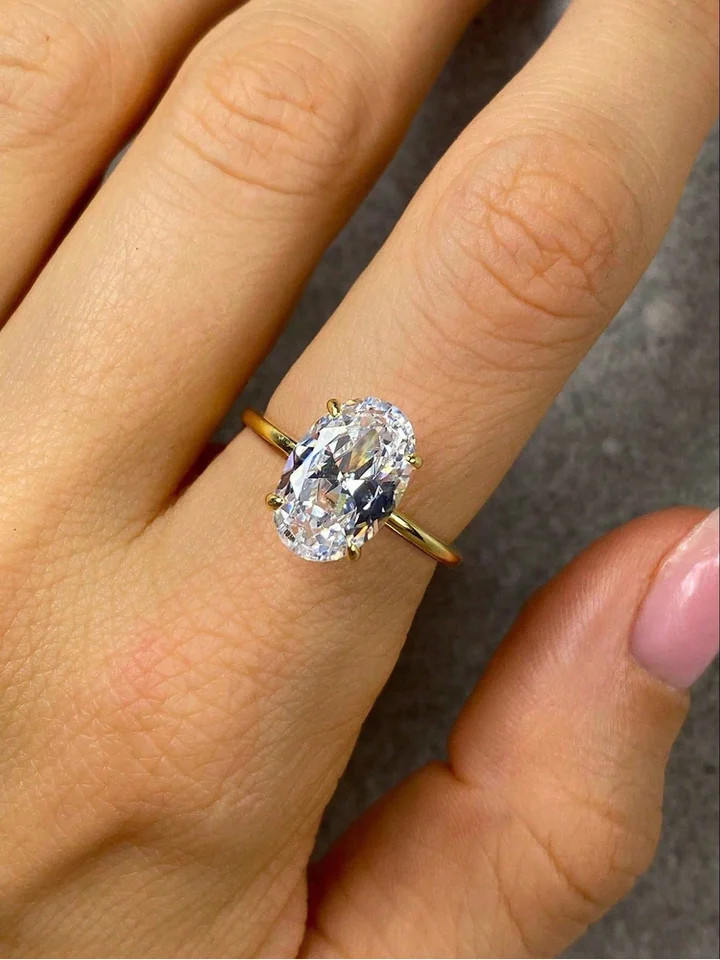 Oval Zircon Ring 925 Sterling Silver Prong Setting Engagement Wedding Jewelry