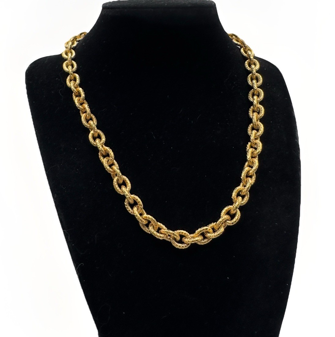 Gold Tone Necklace Textured Rolo Link Chain 16″ Heavy Layering Beautiful Quality