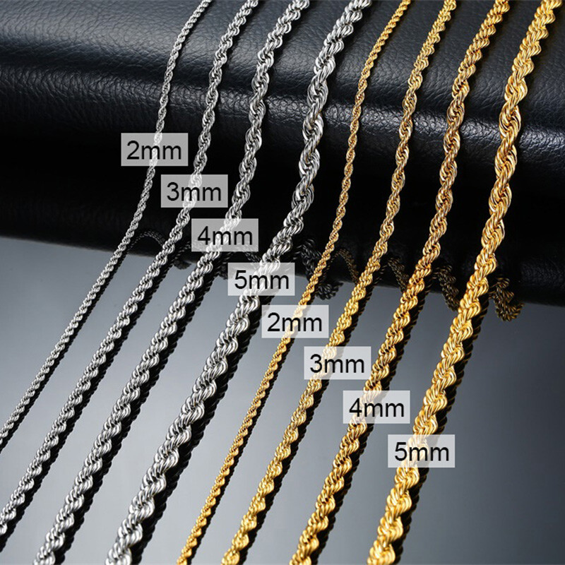 16/18/20/22/24″ Men Women Necklace Twist Rope Chain Link Stainless Steel Jewelry