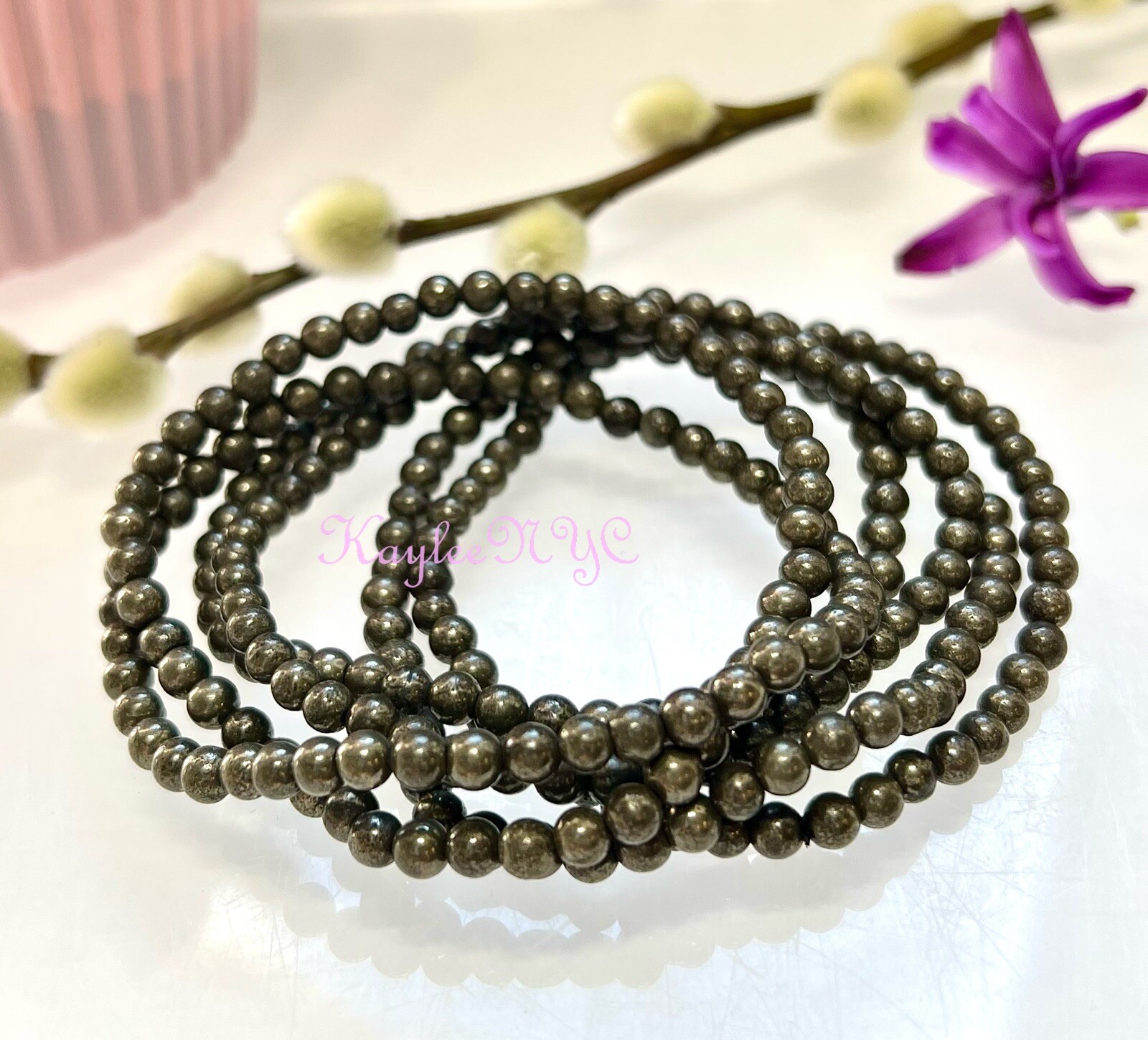 Wholesale Lot 6 Pcs Natural Pyrite 4mm 7.5” Crystal Stretch Bracelet