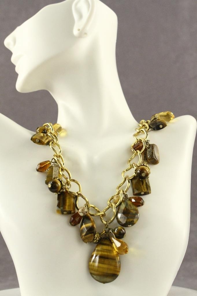 MODERN Studio Artisan Hand Beaded TIGERS EYE Gemstone Pendant Necklace 18″