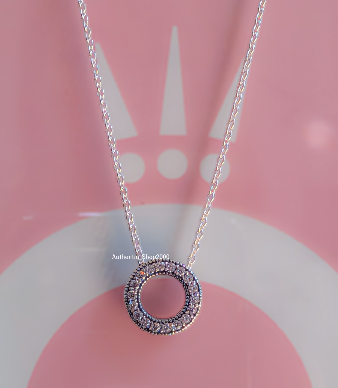 NEW 100% Authentic PANDORA 925 Silver Logo Pave Circle Collier Necklace 397436CZ