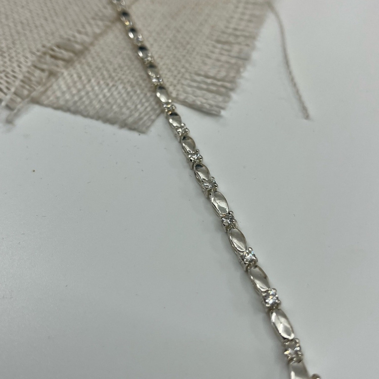 Vintage 7″ Sterling Silver Marquise & Round CZ Bracelet