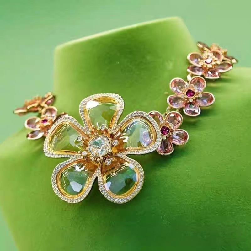 Swarovski Florere Flower Necklace – Pink & Yellow Crystal Fairy Style Statement