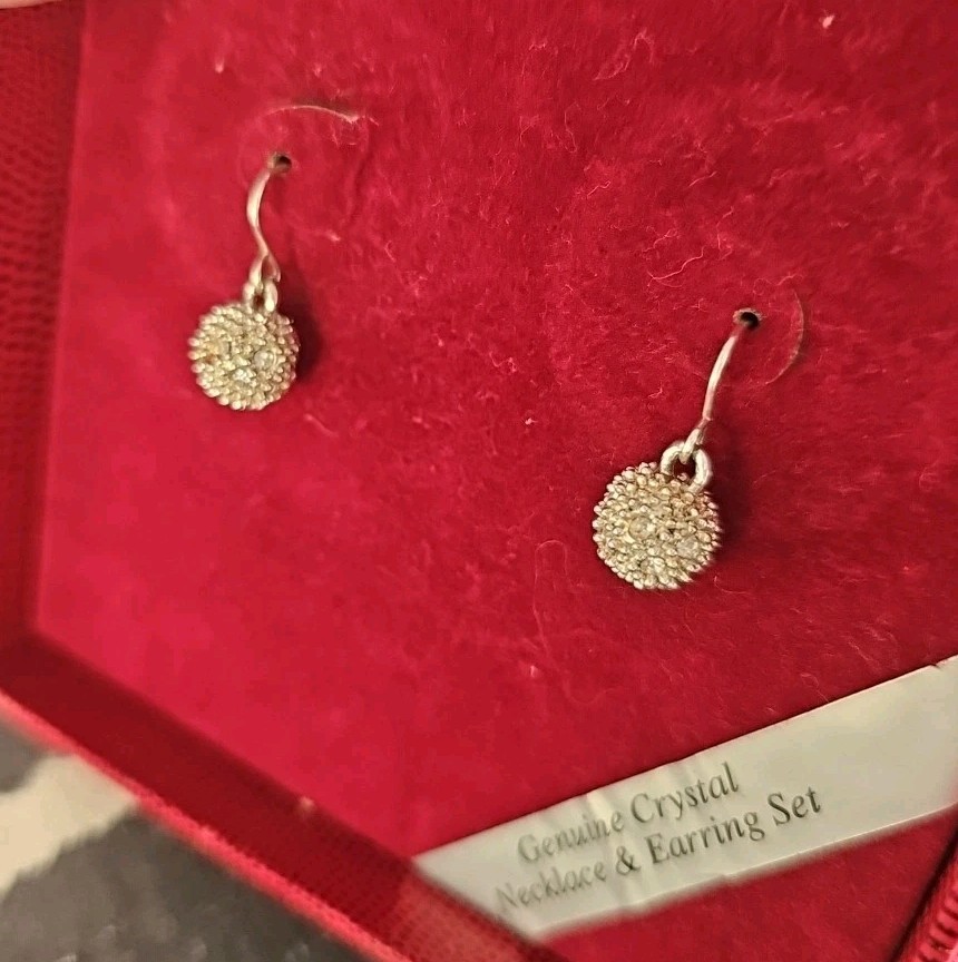 Vintage Style Pierced Earrings (ONLY) Crystal Balls Silver Tone 3/8″ Diameter