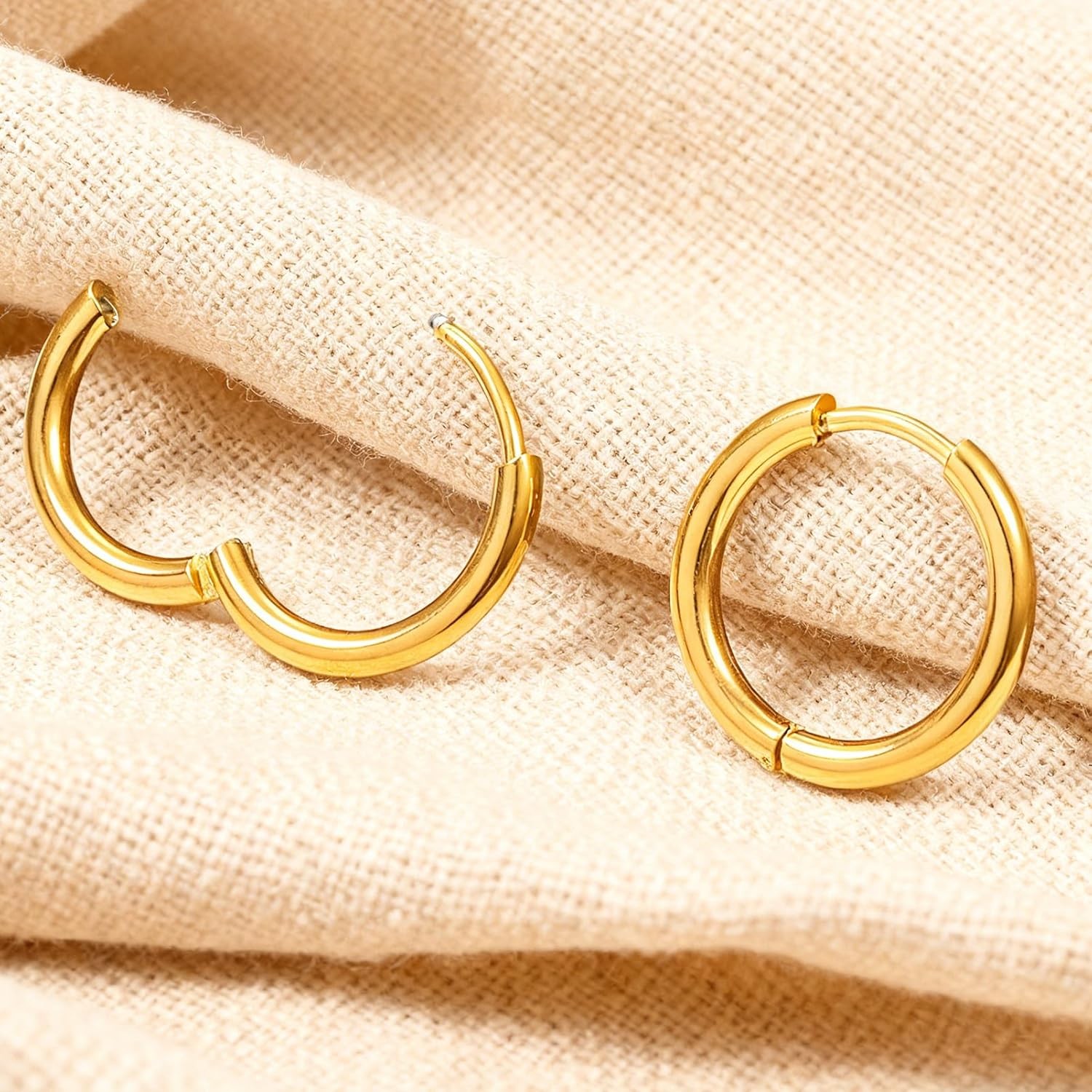 4 Pairs 316L Surgical Small Gold Silver Huggie Hoop Earrings for Women Men, 14K