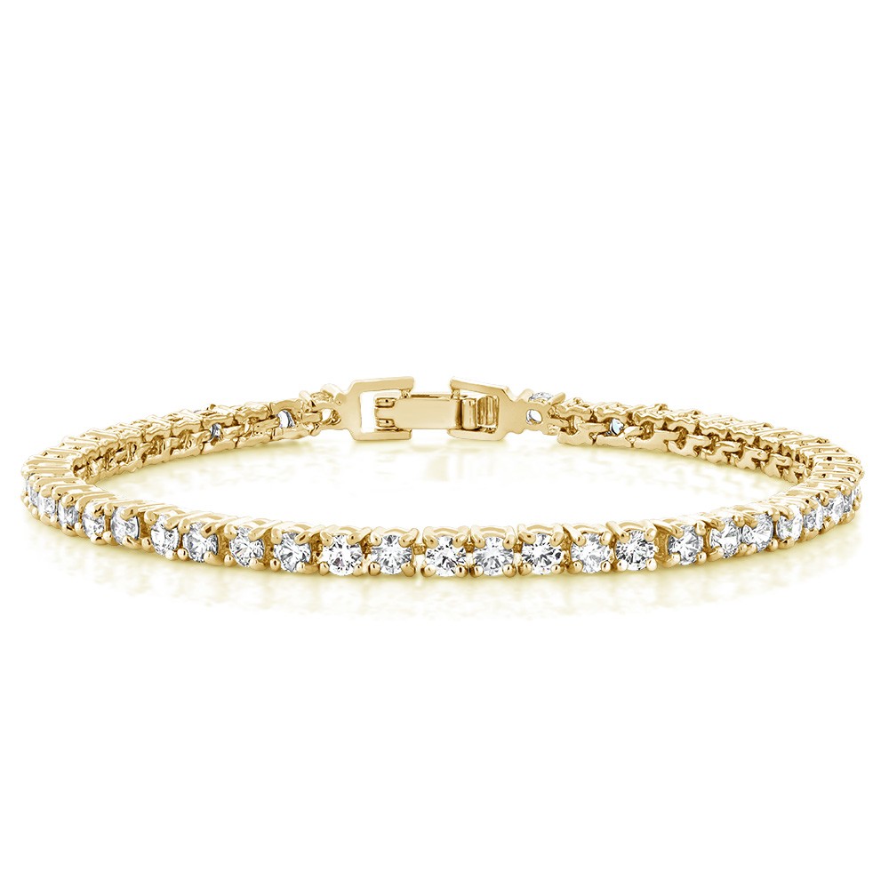 14K Yellow Gold Plated AAA CZ Cubic Zirconia Classic Tennis Bracelet For Women