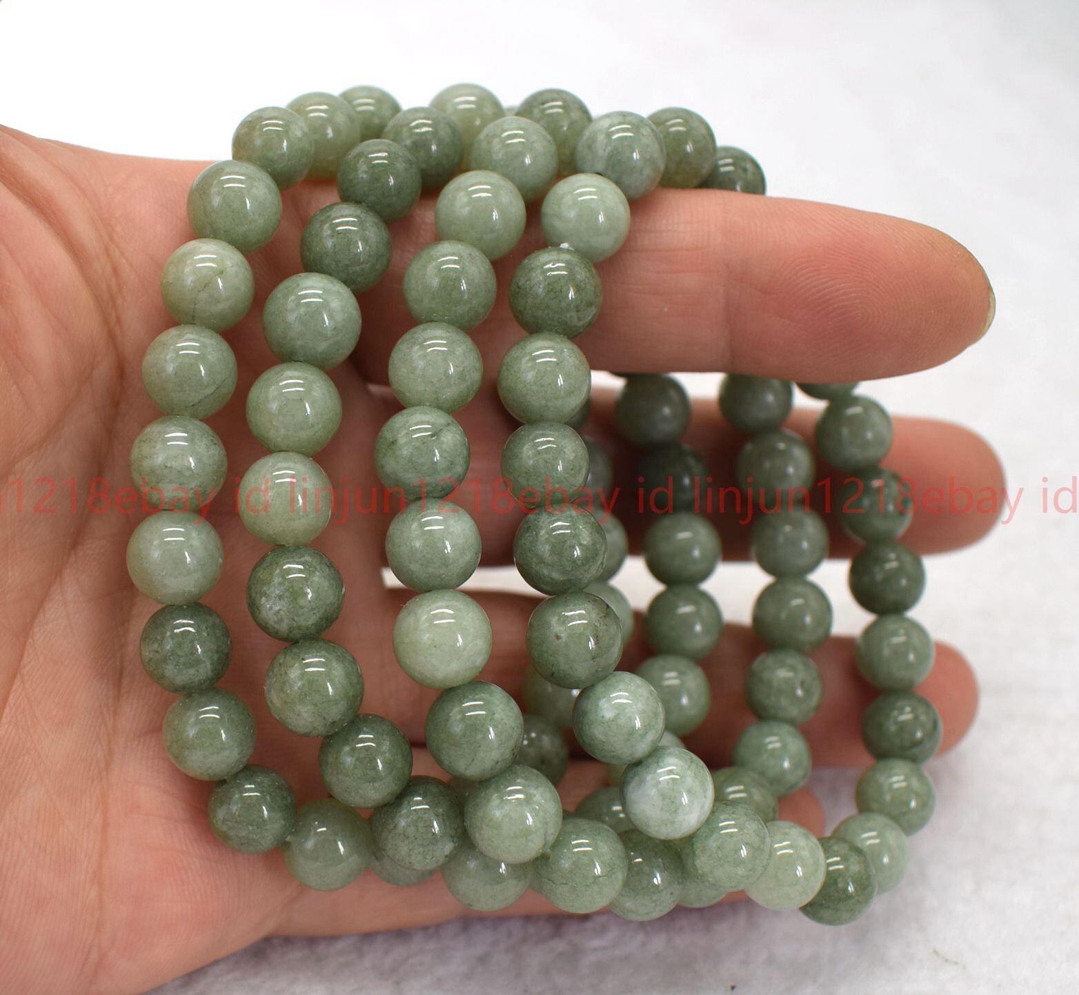 Wholesale Natural 4 Pcs 8mm A Green Jade Gems Round Beads Stretch Bracelet 7.5in