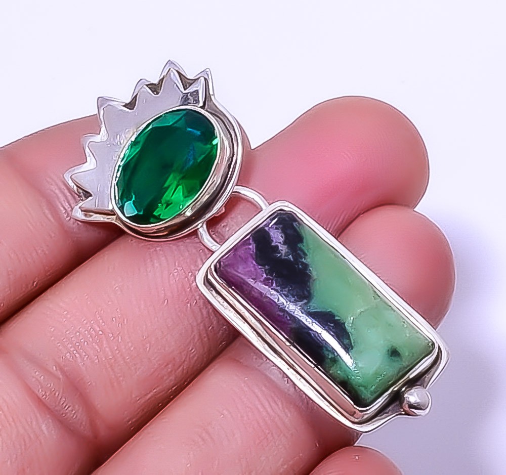 Ruby With Zoisite- Longido Mines 925 Sterling Silver Pendant 1.95″ A34