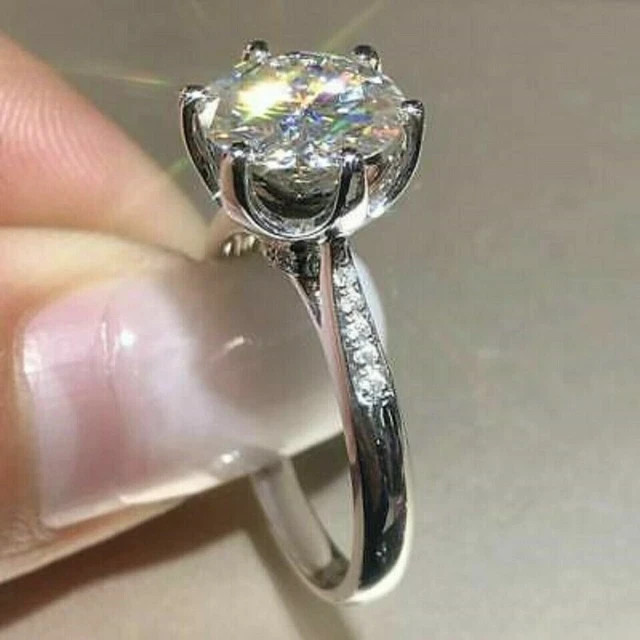 3Ct Round-Cut moissanite Diamond Engagement Ring 14K White Gold 925