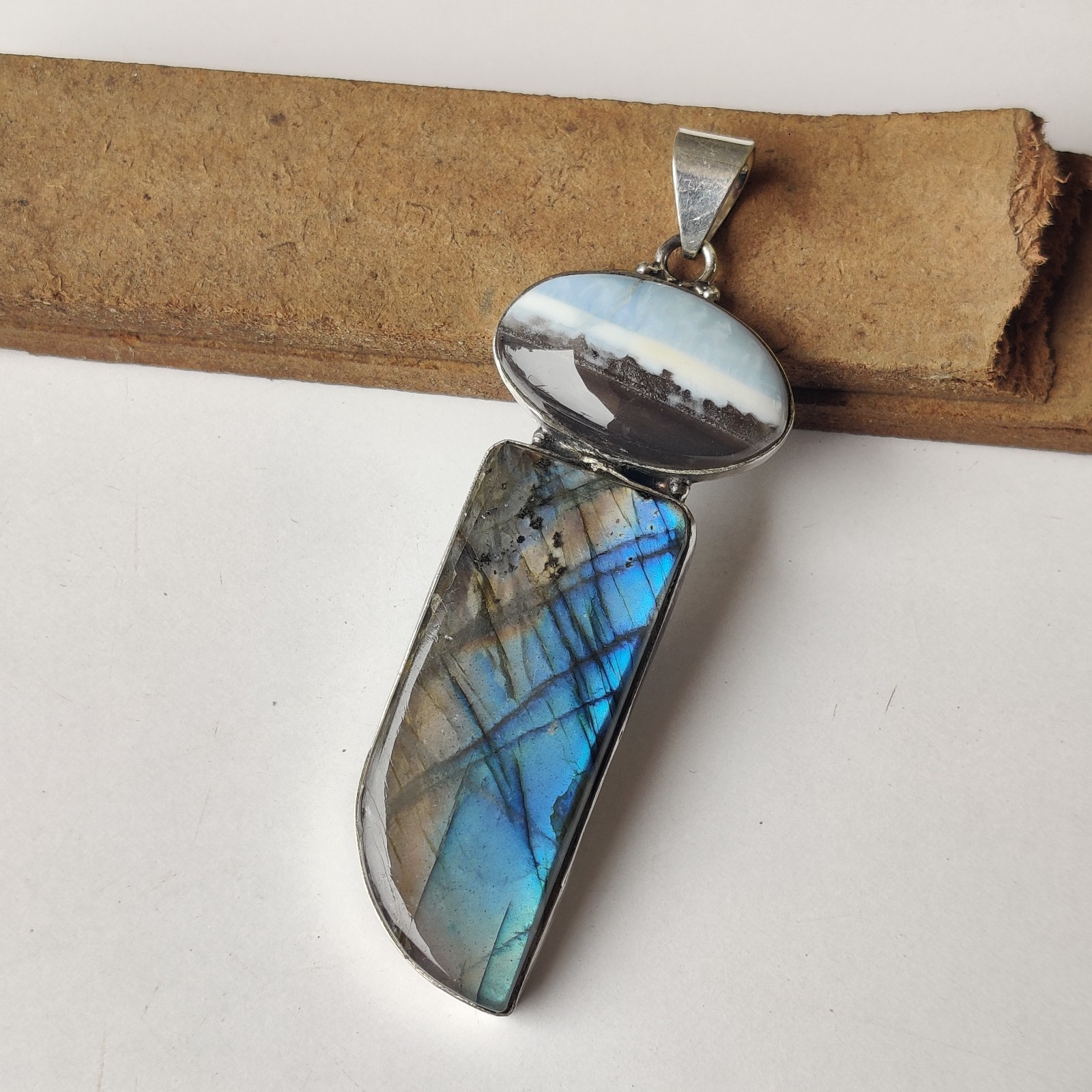 Labradorite & Owyhee Opal Pendant 925 Sterling Silver Boho Gift Pendant PG8372