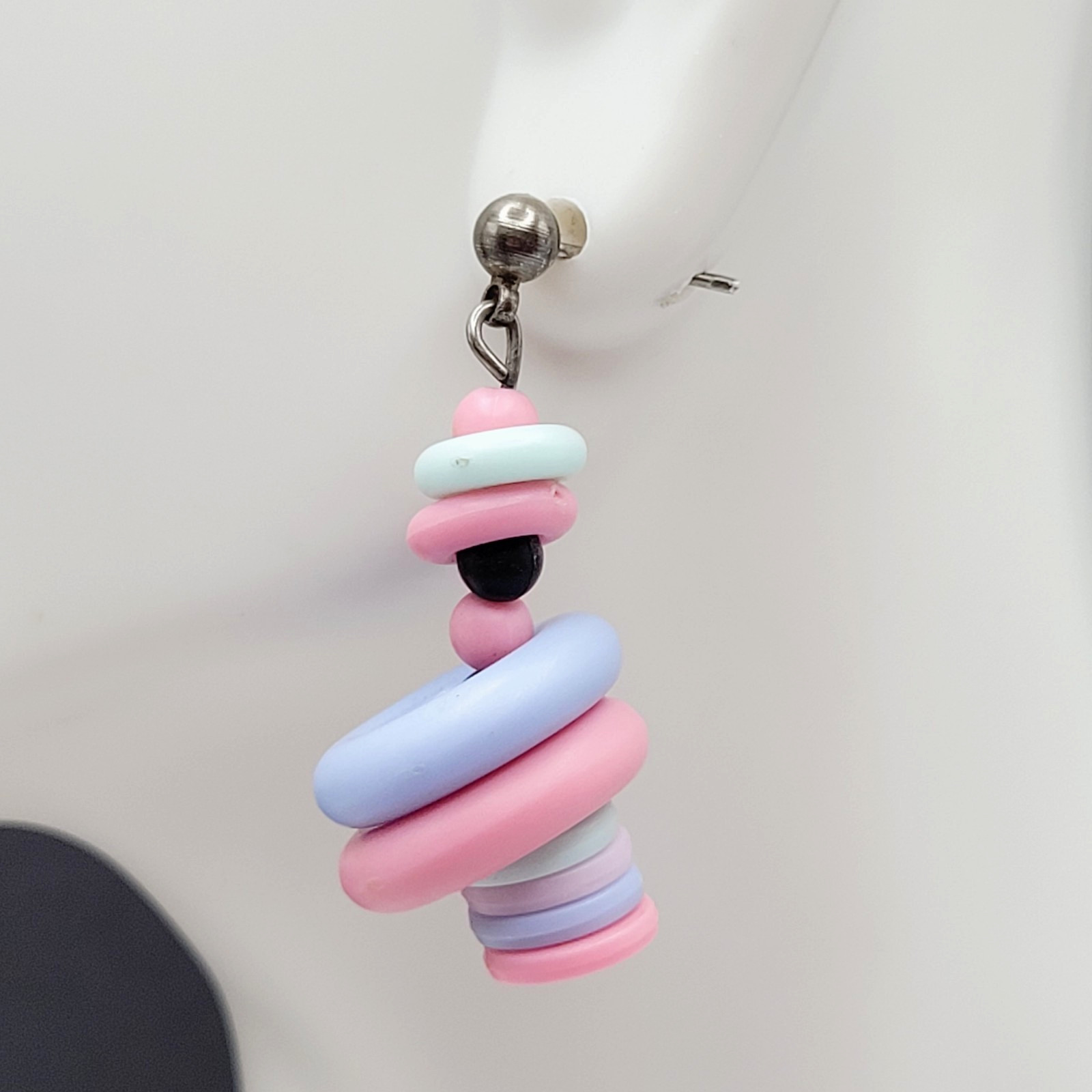 Artisan Donut and Disc Polymer Clay Pastel Colors Modern Pierced Dangle Earrings