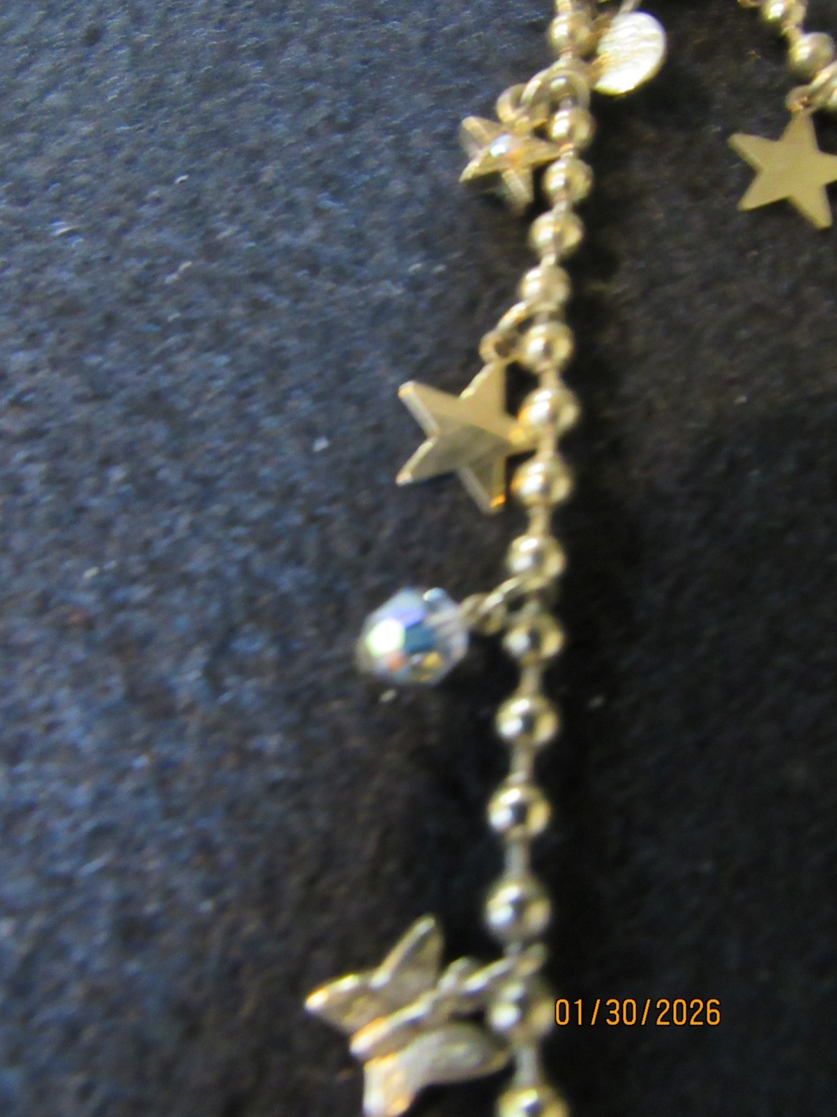 KIRKS FOLLY GOLD TONE CELESTIAL MOON & STARS ANKLE BRACELET 9-10″