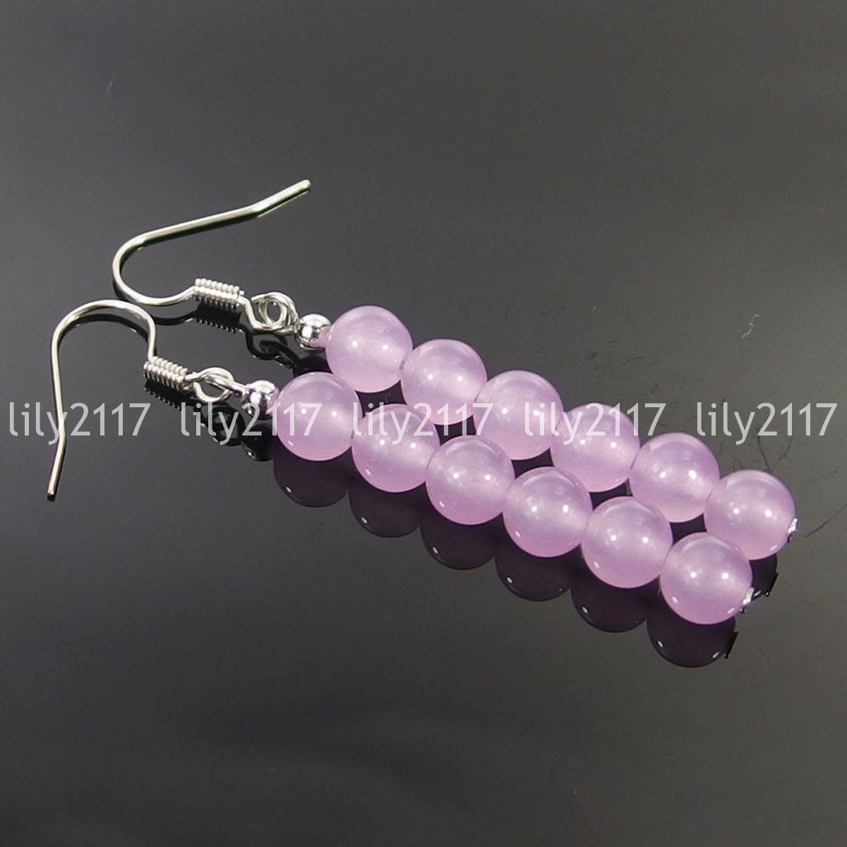 Natural 6-10mm assorted Jade Gemstone Round beads 925 Silver Hook Dangle Earring