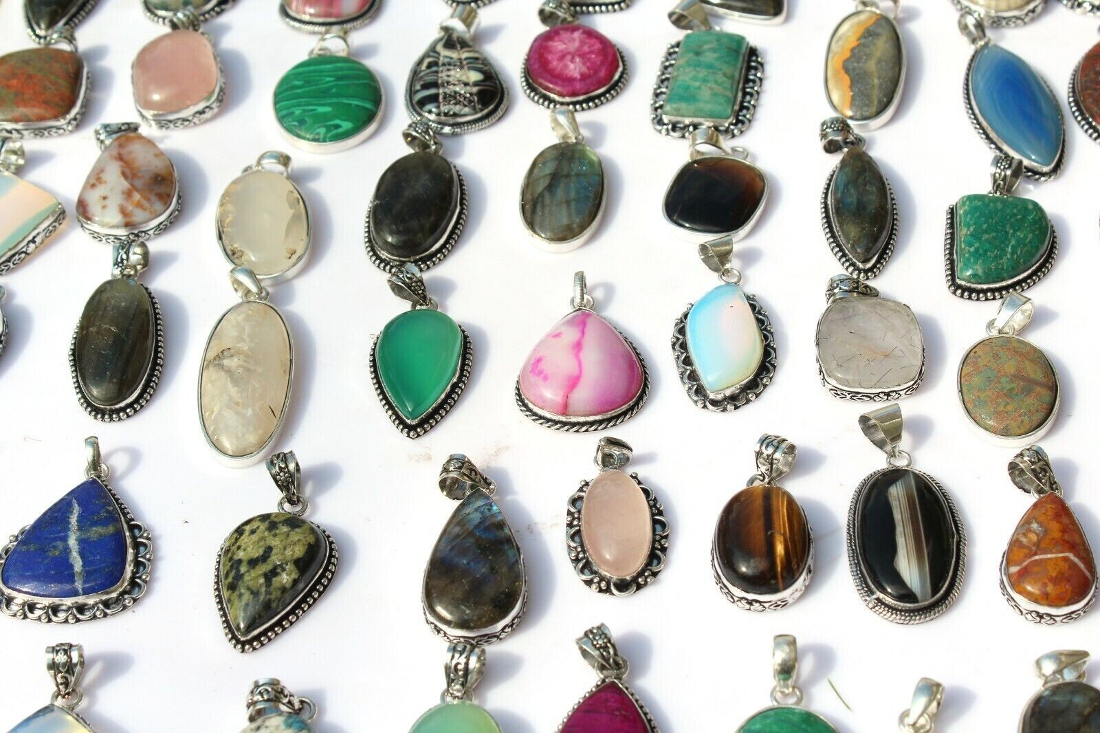 Exclusive !! Agate & Mix Gemstone 925 Sterling Silver Plated 25 PCs Pendants Lot