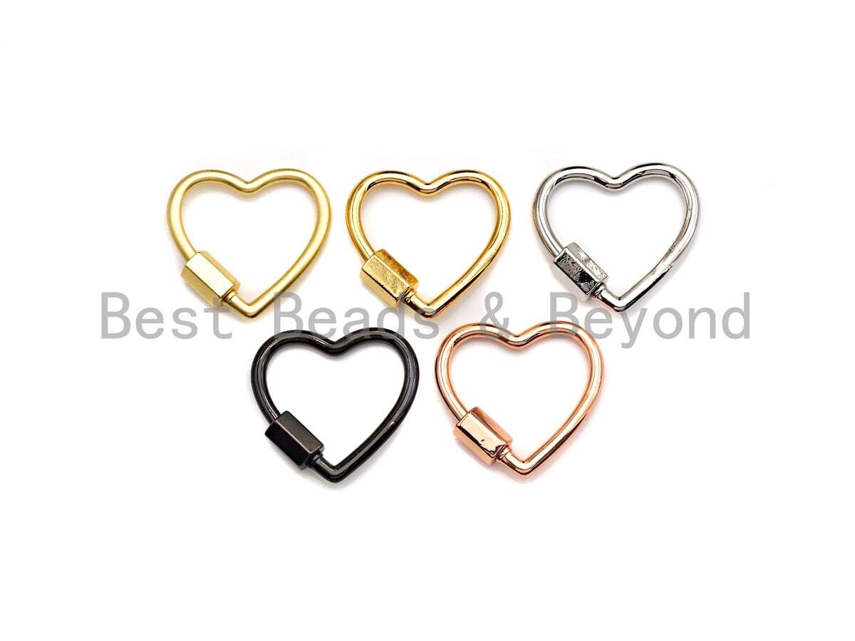 Pave Heart Shape Clasp, Black/Gold/Silver/Rose Gold Carabiner Clasp, 21mm,