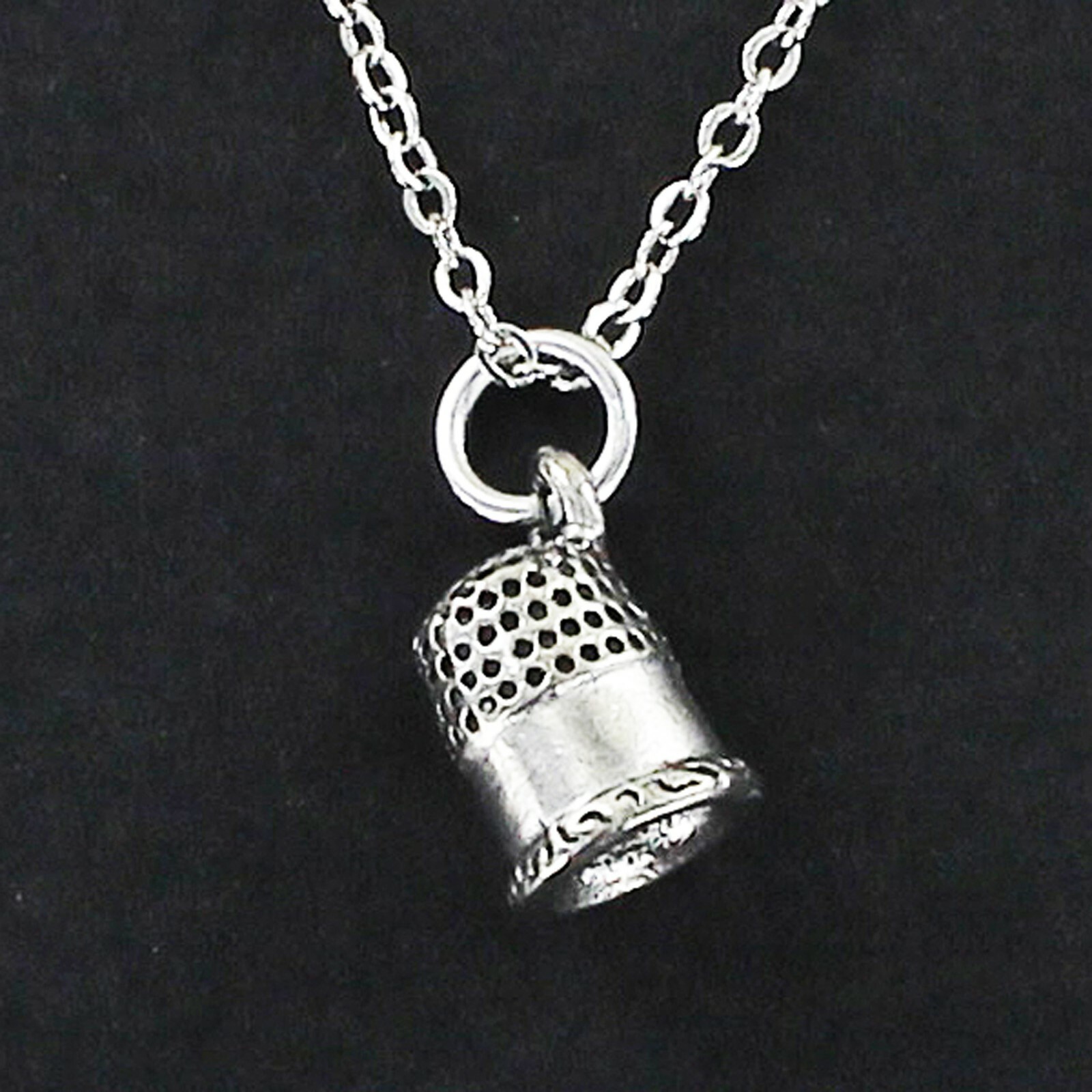THIMBLE Necklace – Pewter 3D Charm on Cable Chain Sew Sewing Quilting Hobby NEW