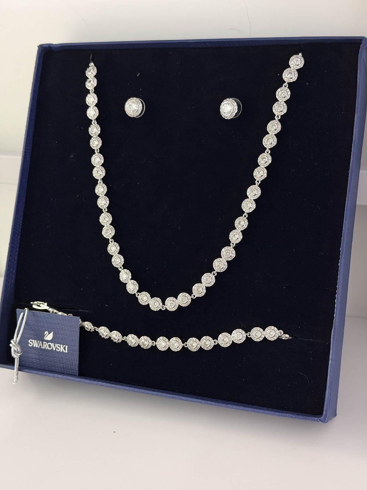 White Crystal Angel Jewelry Set Swarovski Tennis Necklace Earrings Bracelet HOT