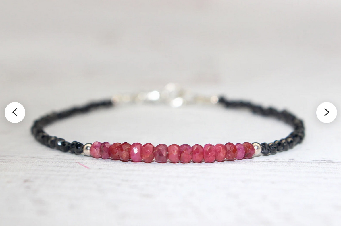 Genuine Ruby with Black spinel| Dainty bracelet Minimalist jewelry Layering