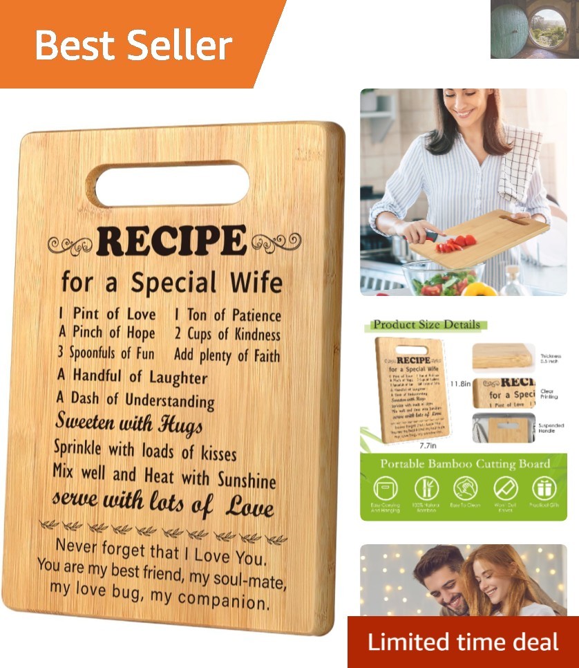 Personalized Bamboo Cutting Board for Wife – Perfect Love Gift, 11.3” x 7.5”