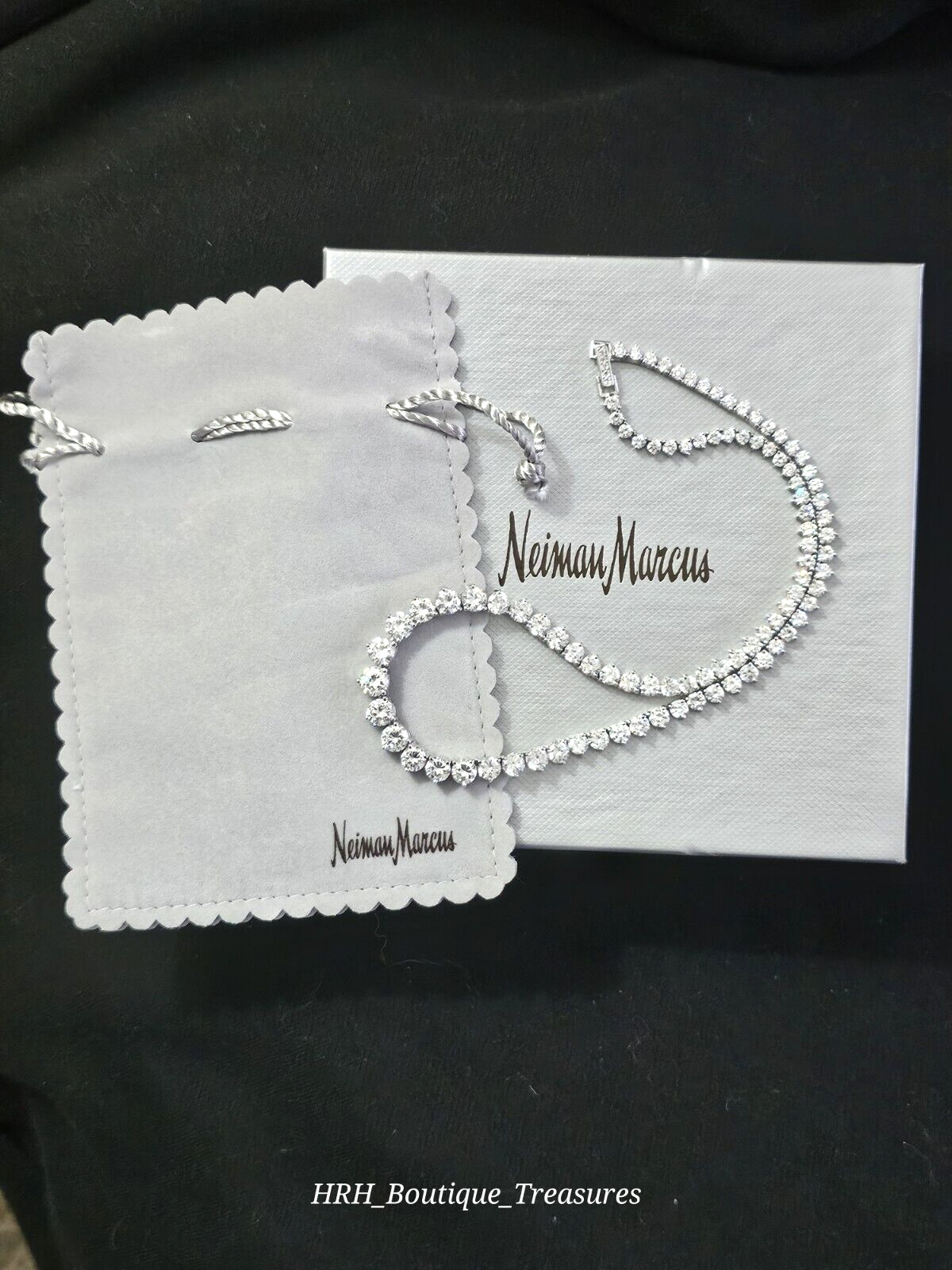 Vintage Neiman Marcus CZ Tennis Necklace 925 Sterling Rhodium Plated 16” New