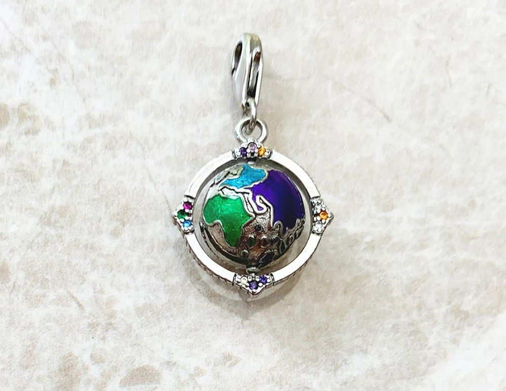 World Charm Pendant 925 Silver with Blue & Green Enamel Lobster Lock