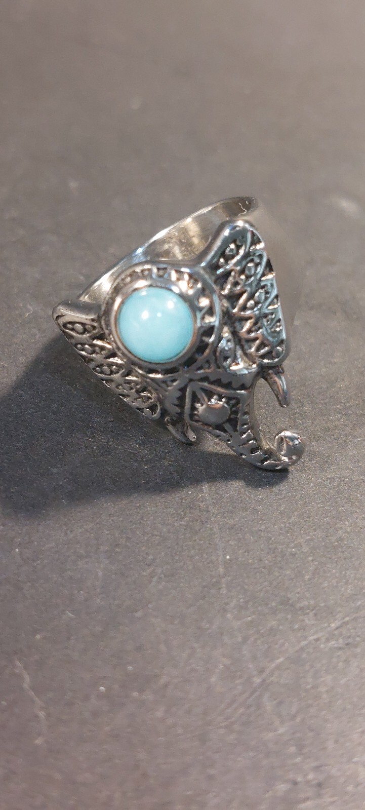 Amazonite Elephant Head Ring in Stainless Steel (Size 7.0) .9 ctw