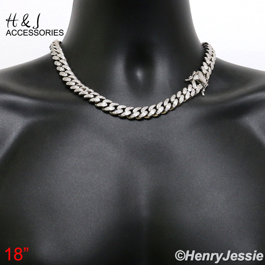 MEN 14K WHITE GOLD PLATED 18″-30″X12MM CZ MIAMI CUBAN CURB CHAIN NECKLACE*ABN1