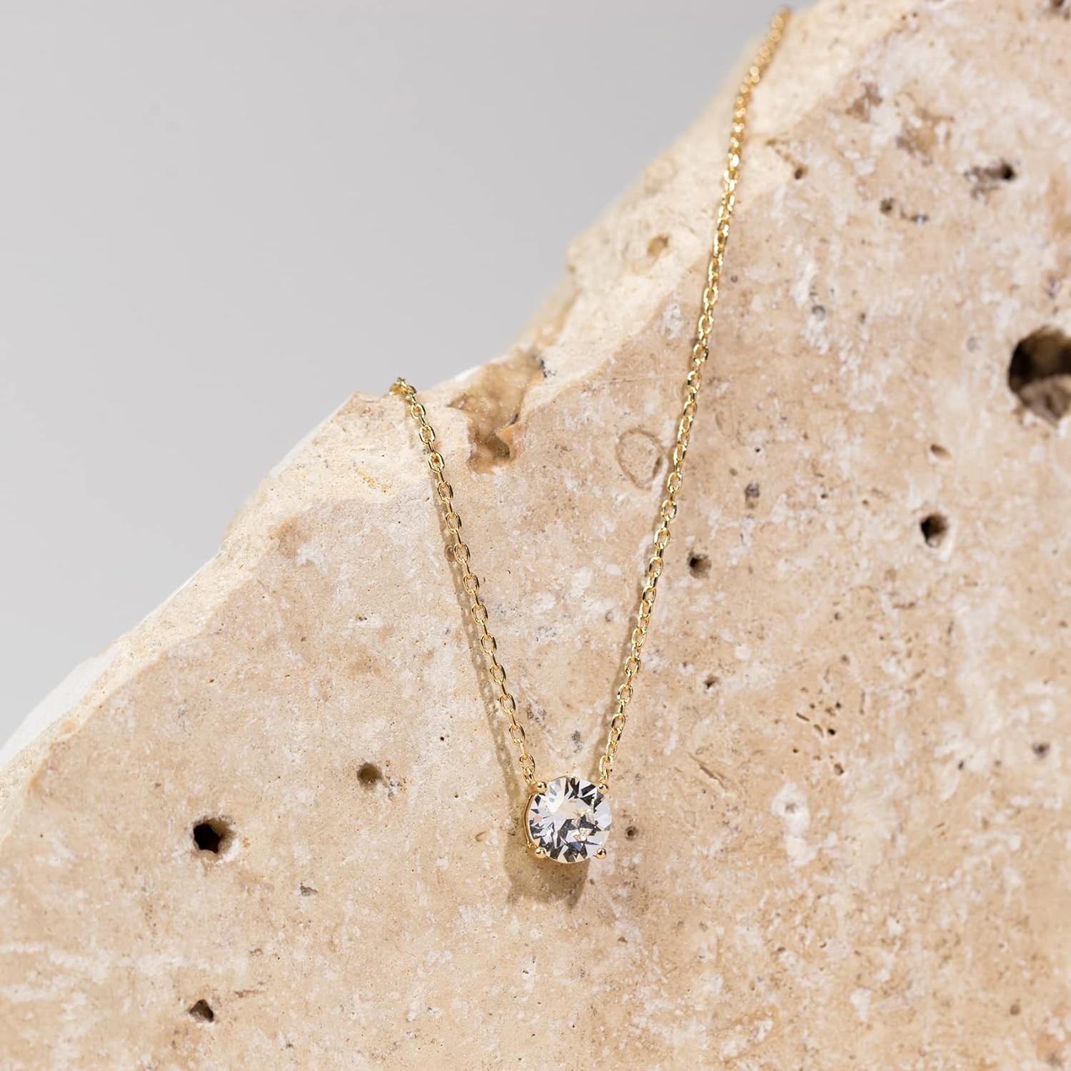 14K Gold Plated Crystal Solitaire Choker Necklace, 1.5 Carat CZ