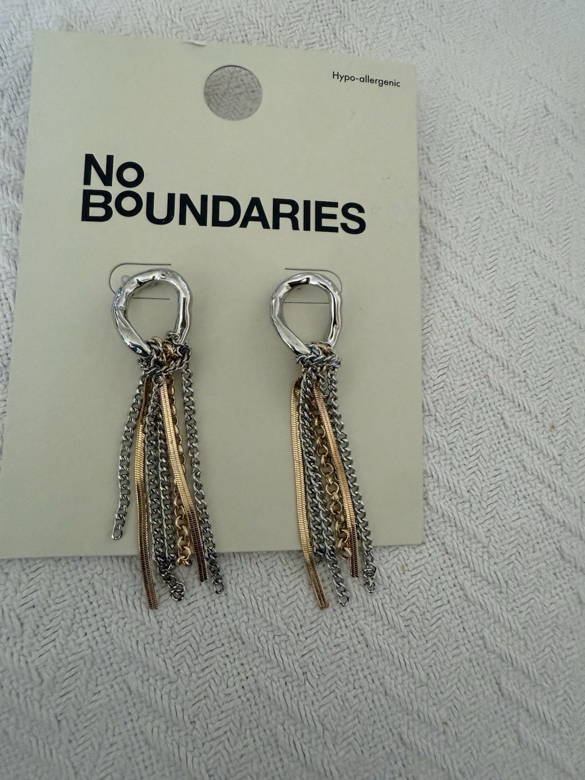No Boundaries Hypoallergenic Silver/Gold Tone Chain Tassel Dangle Hook Earrings