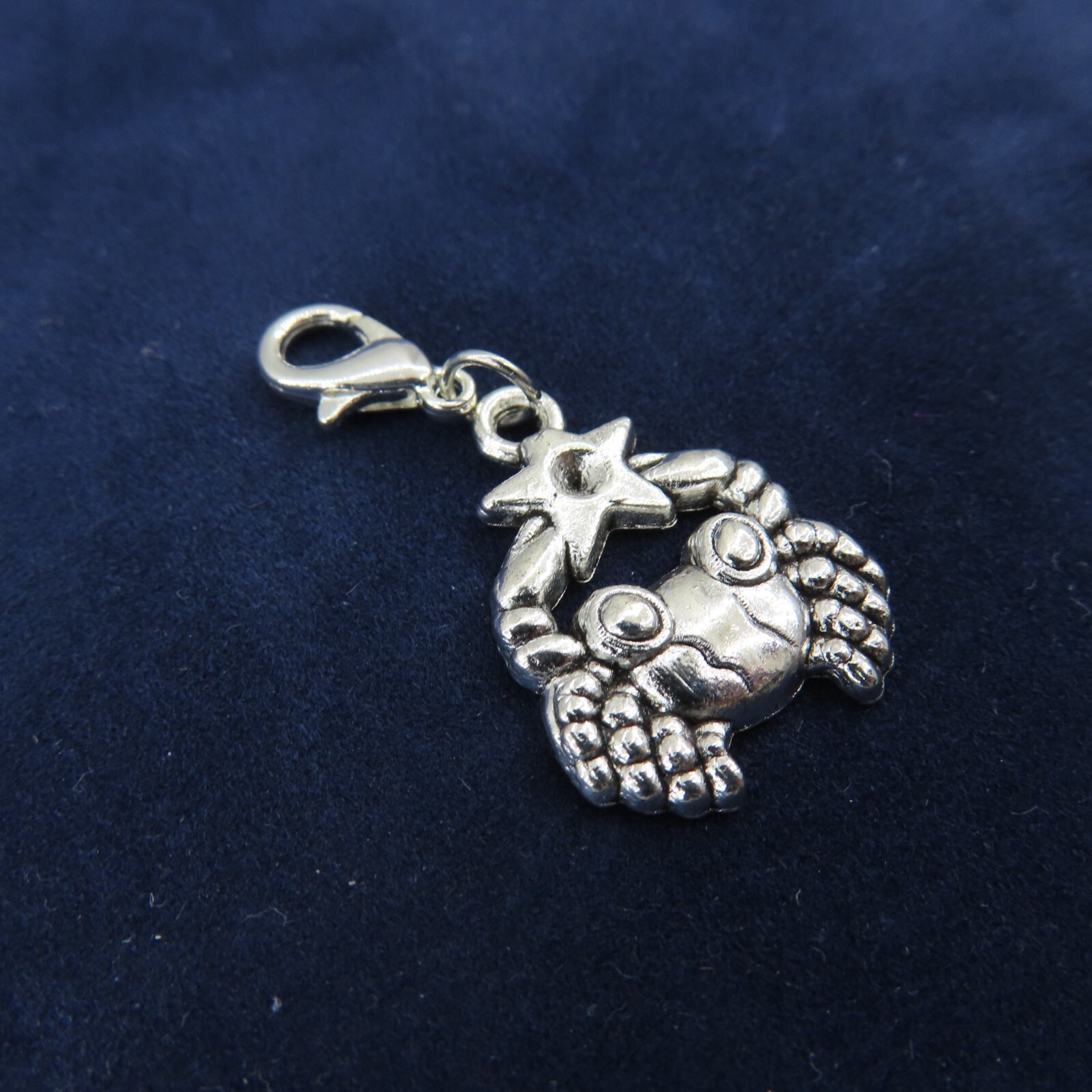 CANCER Charm Zipper Pull Add On Clip Dangle Silver Tone Zodiac Astrology Star