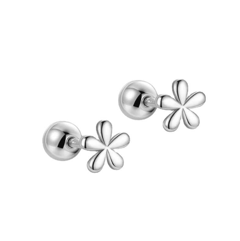 Petal Small Flower Bead Screw Back 925 Sterling Silver Stud Earrings F16