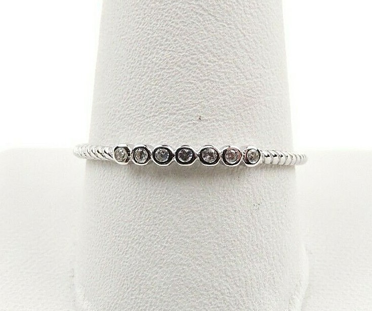 Sterling Silver Cubic Zirconia Dainty Stackable Textured Band Ring