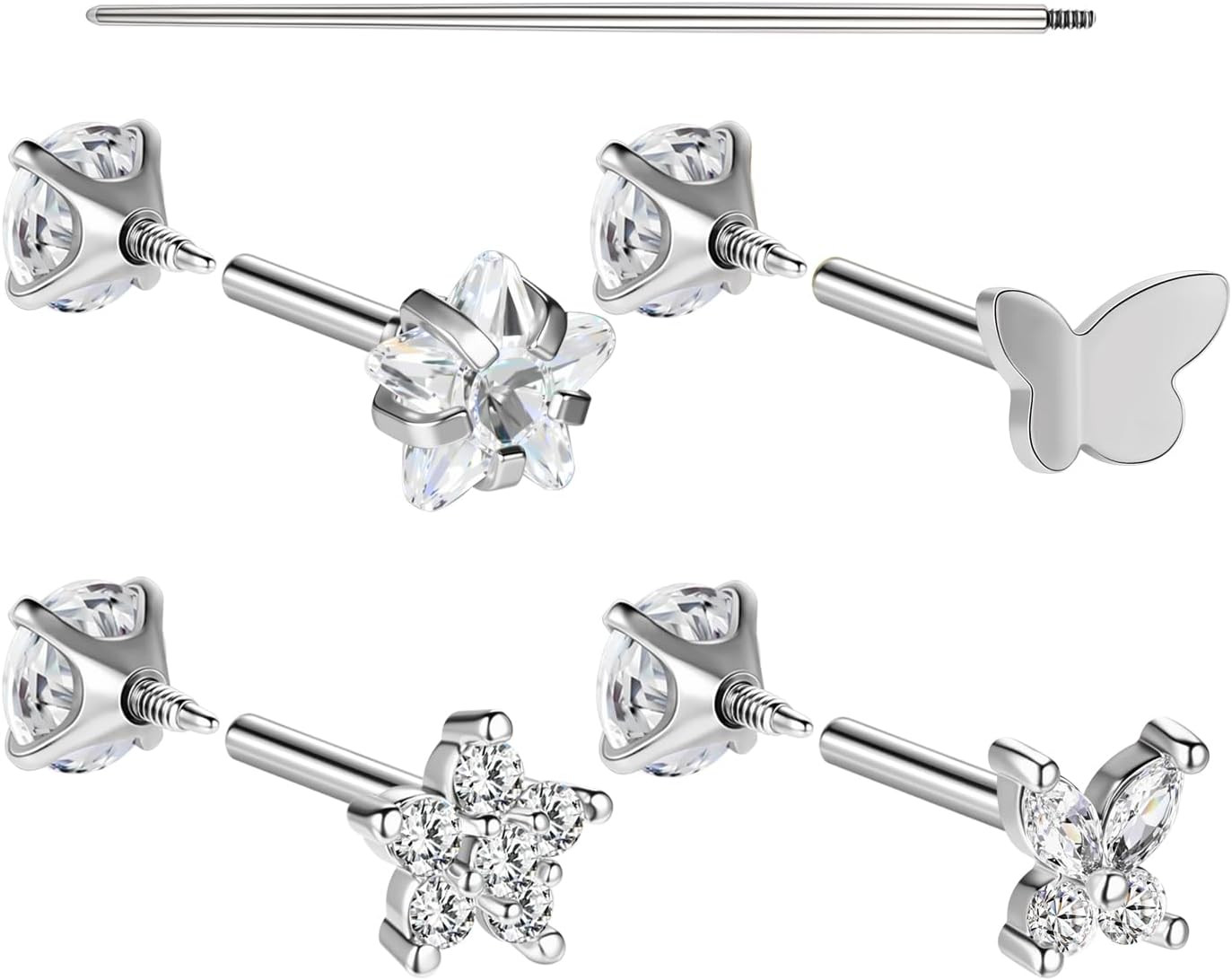 18G Reversible Flat Back Earrings for Cartilage Hypoallergenic Surgical Steel St