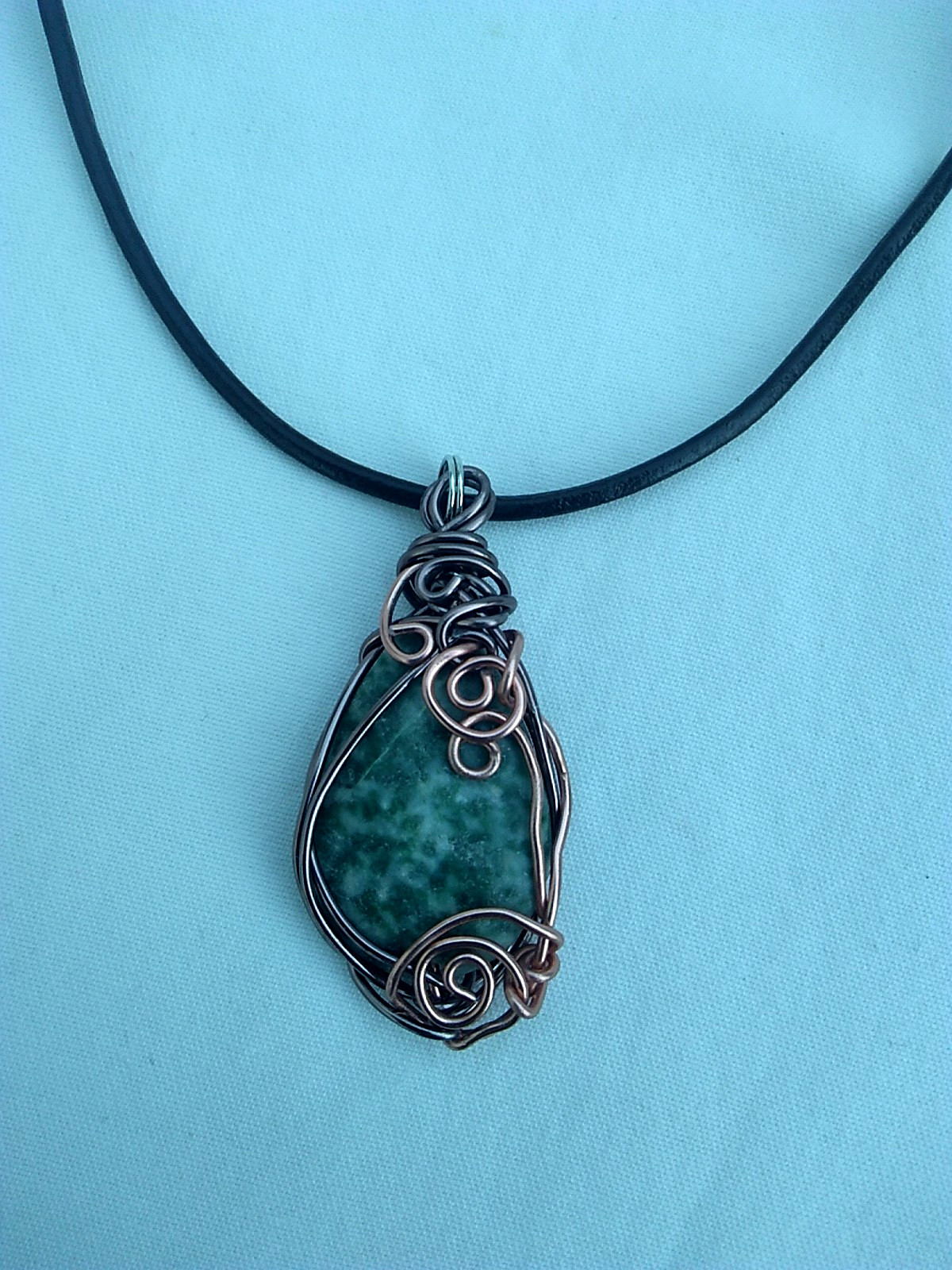 Green Agate Wire Wrapped Pendant Necklace 19″ Women’s Jewelry US Seller Gift