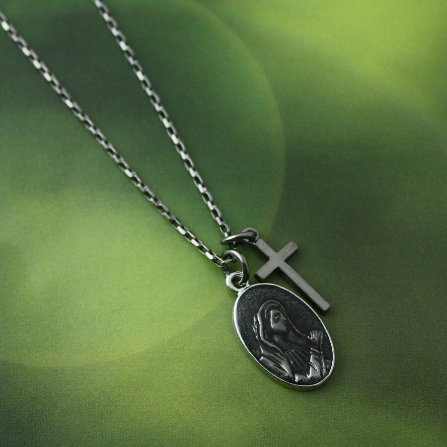 Cross Maria Pendant with 19″ Chain Fashion Necklace for Women Kids Men