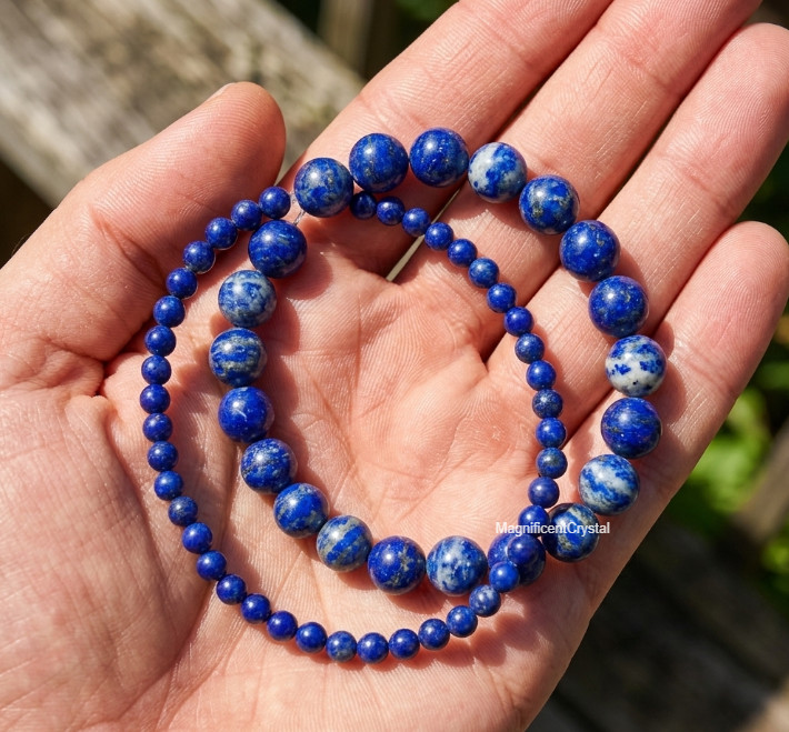 2PCS Lapis Lazuli Bracelet 4mm&8mm Bead Crystal Healing Blue Stone Bracelet Set